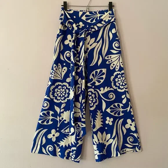 Boden Blue Caithness Wide Leg Crop Pants White Floral Tropical Vacation Women 2 - Picture 2 of 13